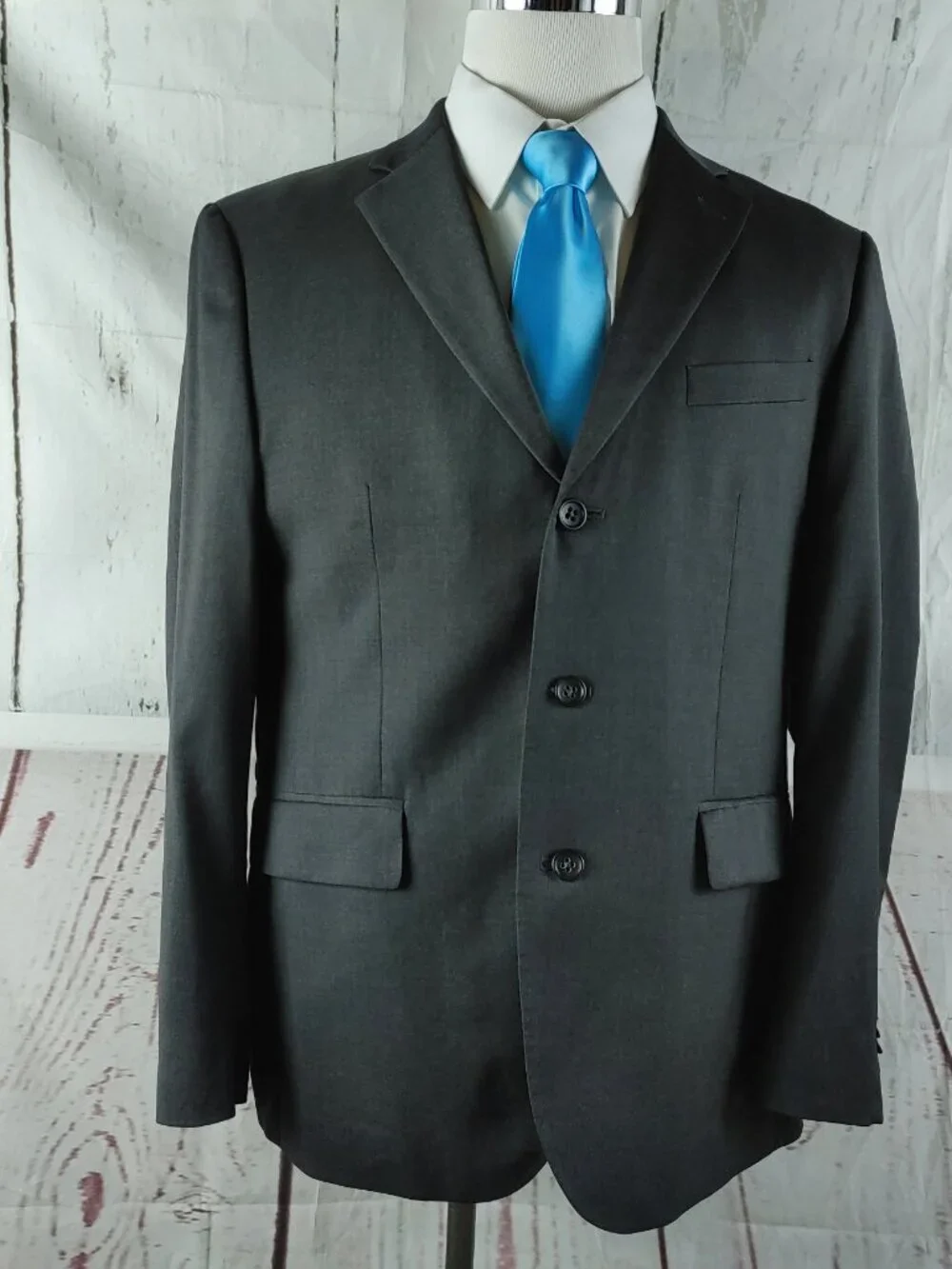 Banana Republic Modern 42S Wool 3 Button Charcoal Gray 2pc Suit 34x36 Flat Front